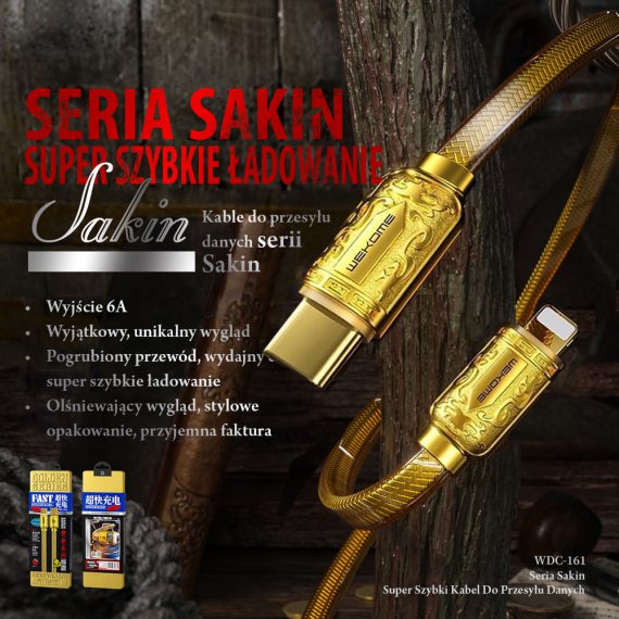 pol pl wk design sakin series kabel szybkiego ladowania transmisji danych usb lightning 6a 1m zloty wdc 161 88374