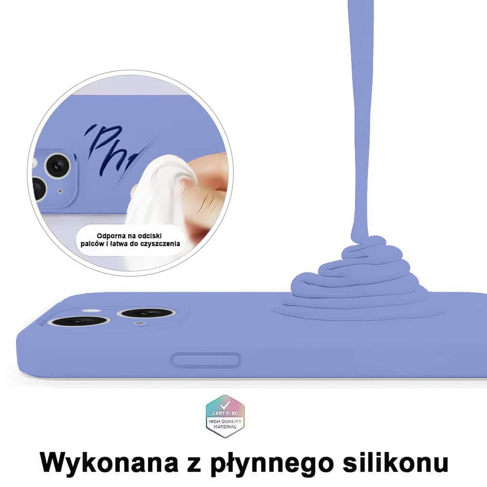 Etui do iPhone 13 silikonowe z mikrofibrą premium soft touch z osłoną na aparat, fioletowe liliowe (1)
