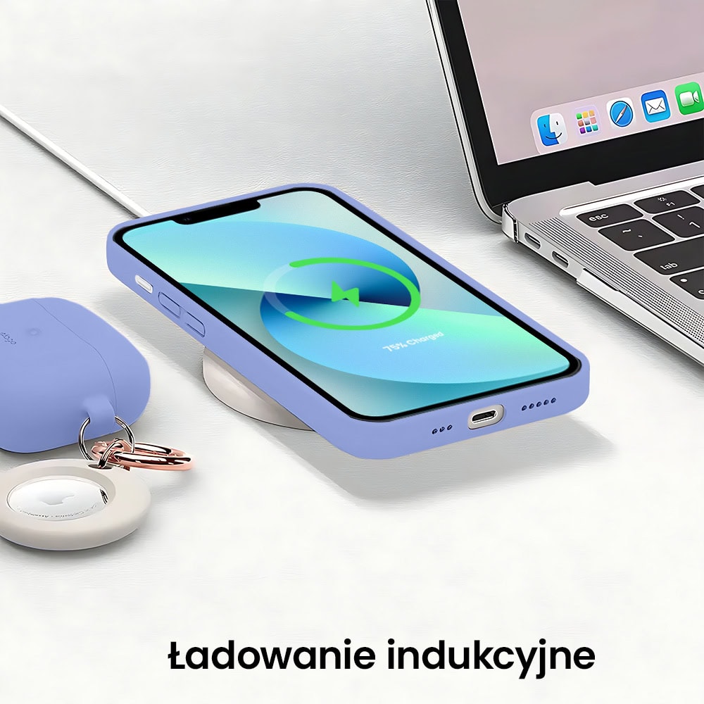 Etui do iPhone 13 silikonowe z mikrofibrą premium soft touch z osłoną na aparat, fioletowe liliowe (2)