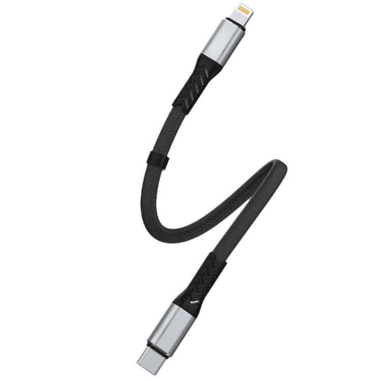 kabel usb typ c lightning, szybkie ładowanie pd30w, bardzo krótki, 0.23 metra, czarny
