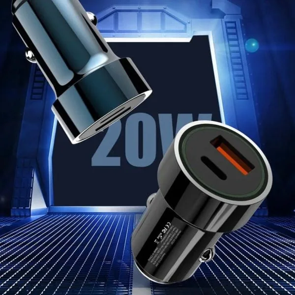 Ładowarka samochodowa usb 20w + usb c szybkie ładowanie, czarna