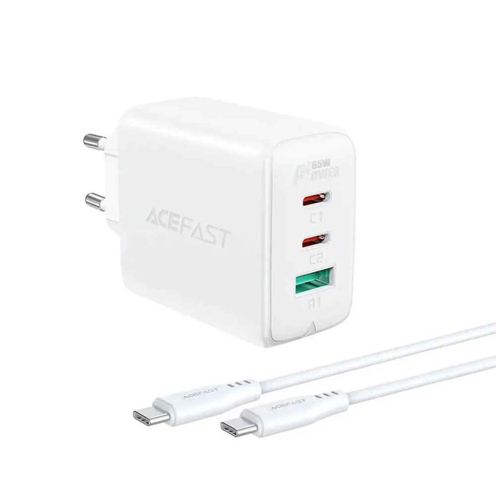 Ładowarka sieciowa 3w1 2x USB Typ C : USB 65W, PD, QC 3.0, AFC, FCP 2