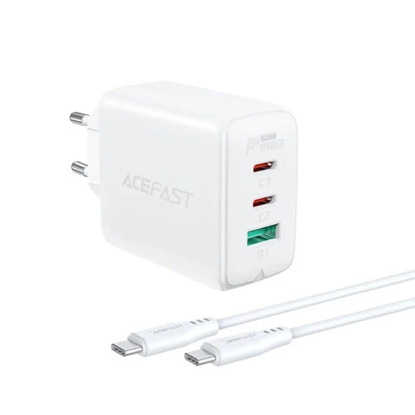 Ładowarka sieciowa 3w1 2x USB Typ C : USB 65W, PD, QC 3.0, AFC, FCP 2