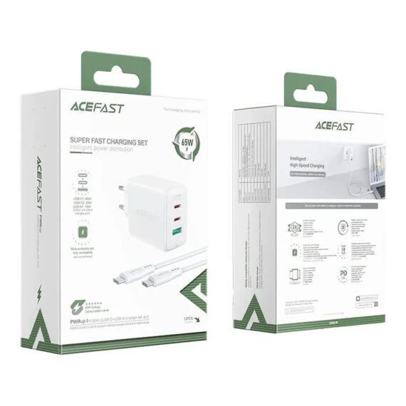 Ładowarka sieciowa 3w1 2x USB Typ C : USB 65W, PD, QC 3.0, AFC, FCP 32