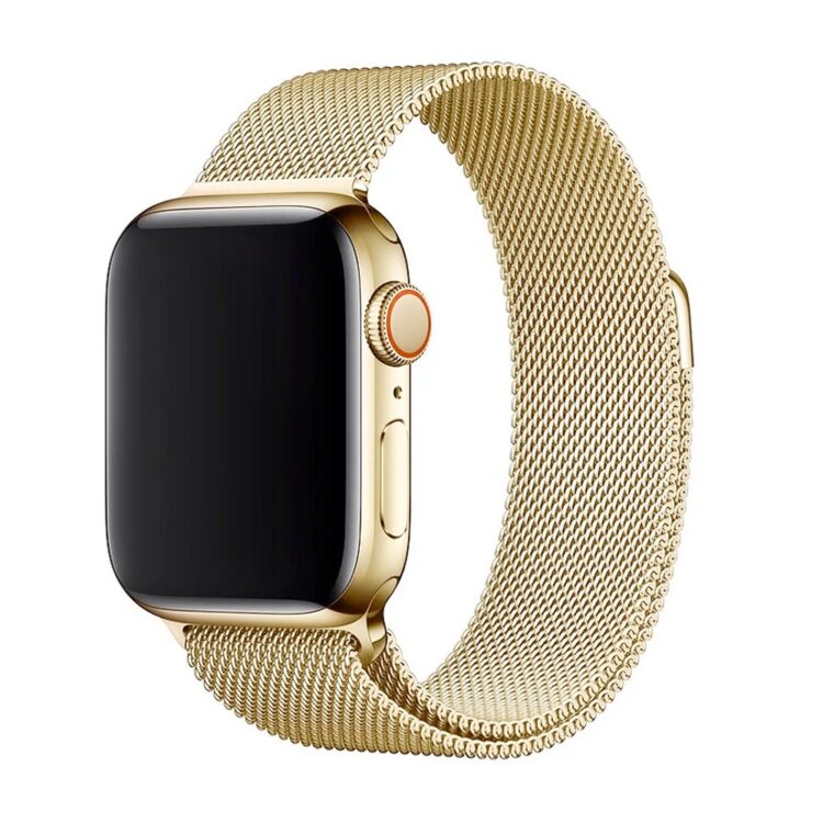 Złota bransoleta milanese elegancka do zegarka Apple Watch Ultra 1-2 Series 4-10 SE 44454649mm (4)
