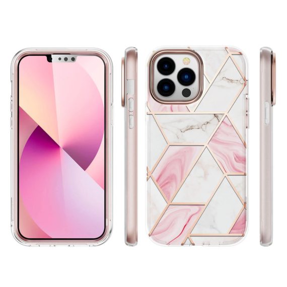 etui 2w1 do iphone 13 pro supgold cosmo marble zintegrowana osłona ekranu, złote różowe