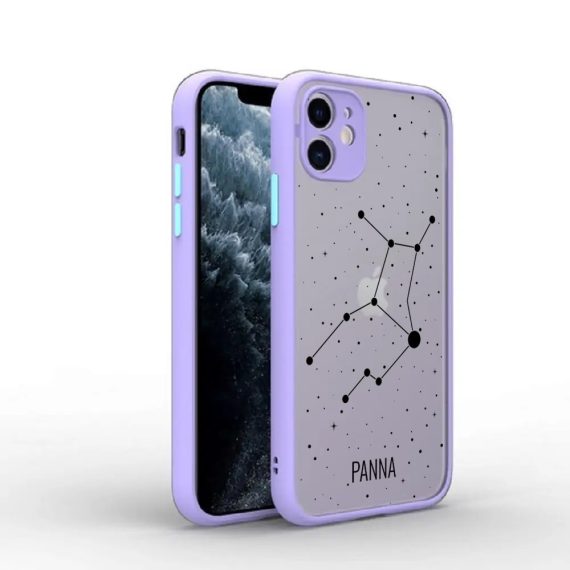 Etui do iPhone 11 ochrona kamery, anty-zderzeniowe fioletowe z nadrukiem znak zodiaka
