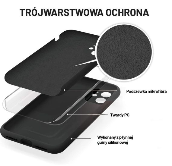 etui do iphone 11 silikonowe z mikrofibrą premium soft touch czarny