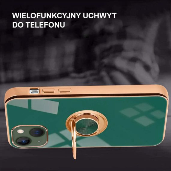 etui do iphone 13 eleganckie z uchwytem i złotymi zdobieniami, zielone