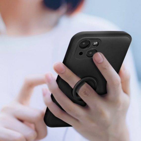 etui do iphone 13 magnetic ring matowe nie widać śladów, uchwyt magnetyczny 360° ze smyczą czarny