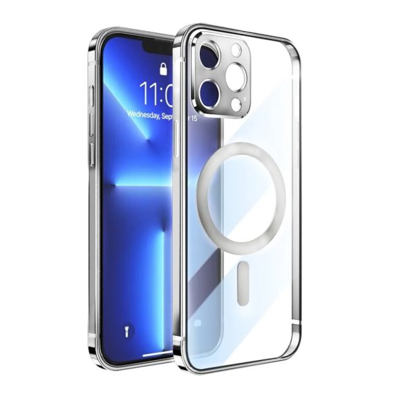 Etui do iPhone 14 Pro Max Elite Skin ultra cienkie, krystalicznie czyste z metalową ramką, srebrne z MagSafe [PO ZWROCIE]