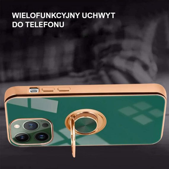 etui do iphone 13 pro max eleganckie z uchwytem i złotymi zdobieniami, zielone