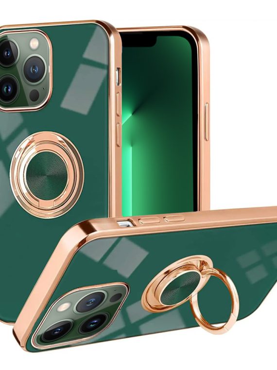 etui do iphone 13 pro max eleganckie z uchwytem i złotymi zdobieniami, zielone