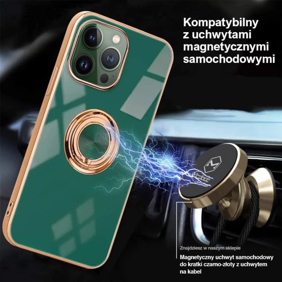 etui do iphone 13 pro max eleganckie z uchwytem i złotymi zdobieniami, zielone