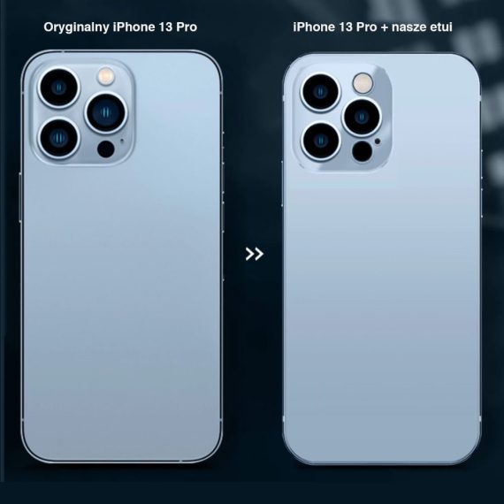 etui do iphone 13 pro luxury skin protect cienkie, metalowa ramka, niebieski tył