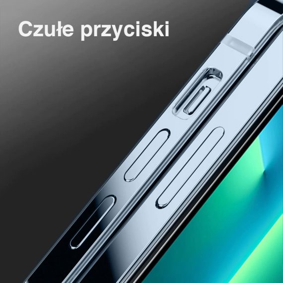 etui do iphone 13 pro luxury skin protect cienkie, metalowa ramka, niebieski tył