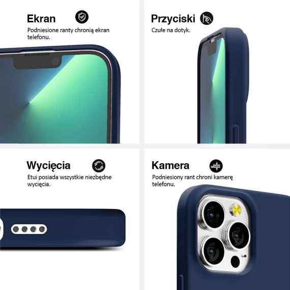 etui do iphone 13 pro silikonowe z mikrofibrą premium soft touch granatowe (kopia)