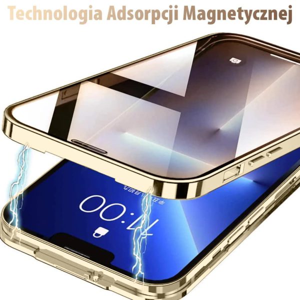 obudowa pancerne szkło hartowane 360° przód + tył magnetyczna do iphone 13 pro max złota