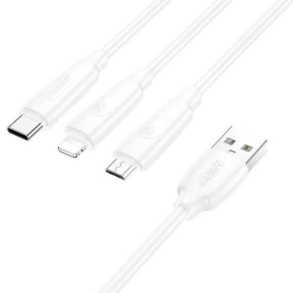 Kabel 3w1 USB do iPhone Lightning/Typ C/MicroUSB do szybkiego ładowania do 100W, biały