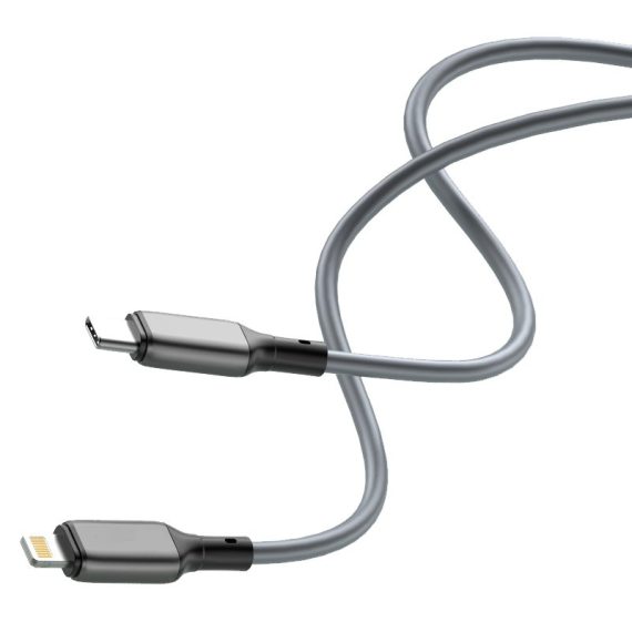 kabel usb typ c lightning, szybkie bezpieczne ładowanie laptopów i telefonów, szary