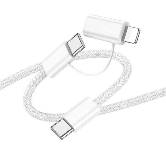 1Kabel 2x USB Typ C + Lightning, 60W PD bardzo szybkie ładowanie, 1 metr, biały