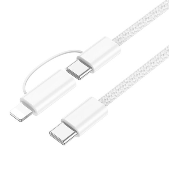 2Kabel 2x USB Typ C + Lightning, 60W PD bardzo szybkie ładowanie, 1 metr, biały