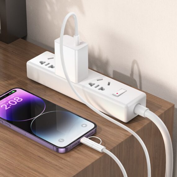 3Kabel 2x USB Typ C + Lightning, 60W PD bardzo szybkie ładowanie, 1 metr, biały