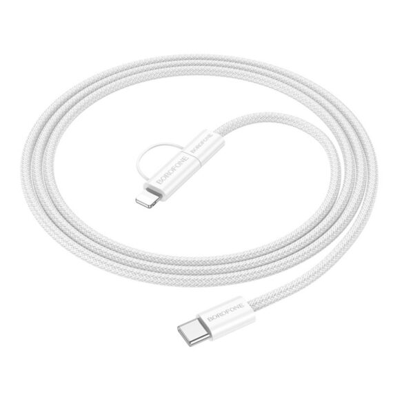 4Kabel 2x USB Typ C + Lightning, 60W PD bardzo szybkie ładowanie, 1 metr, biały