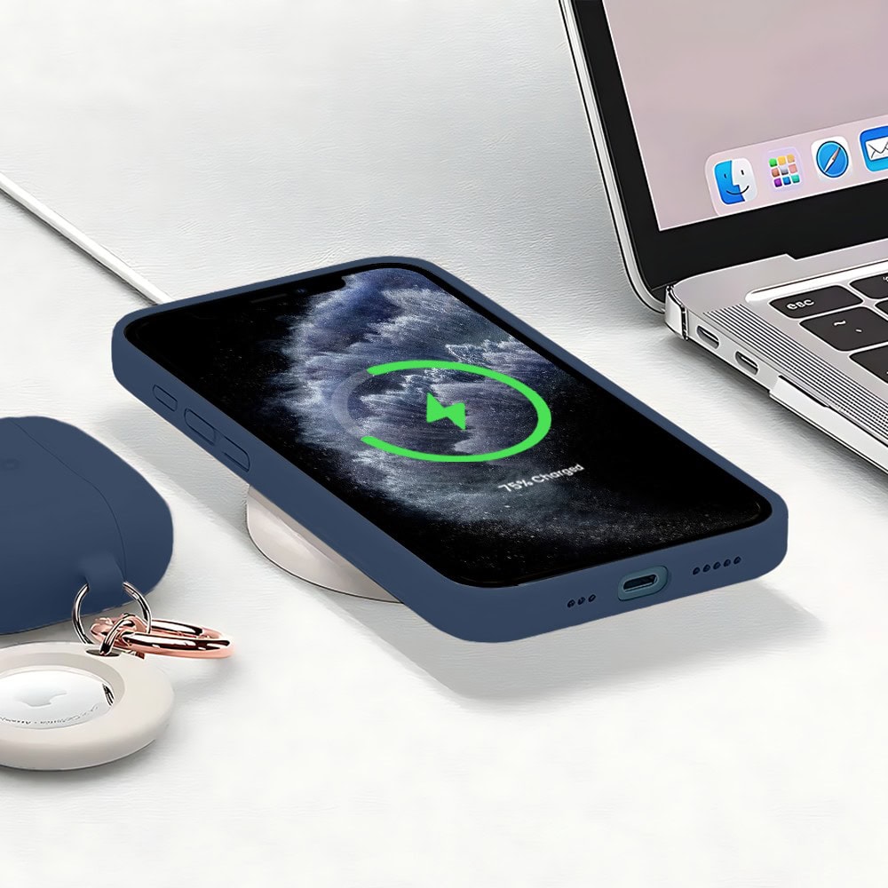 Etui do iPhone 11 Pro silikonowe z mikrofibrą soft touch z osłoną na aparat, granatowe (1)