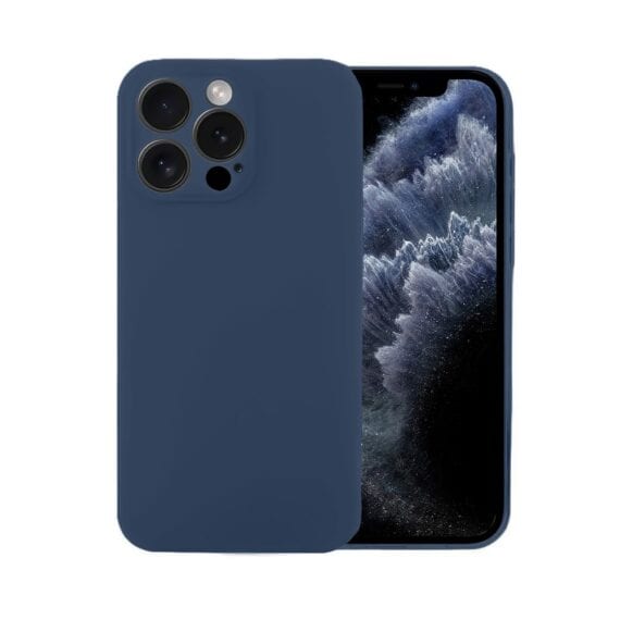 Etui do iPhone 11 Pro silikonowe z mikrofibrą soft touch z osłoną na aparat, granatowe (2)