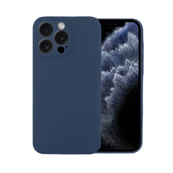 Etui do iPhone 11 Pro silikonowe z mikrofibrą soft touch z osłoną na aparat, granatowe