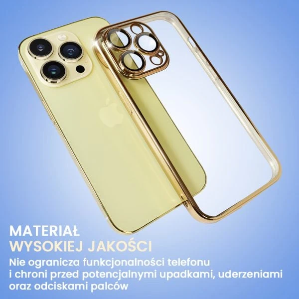 etui do iphone 13 pro max slim protect full cover z osłoną kamery i obiektywów 9h, złote
