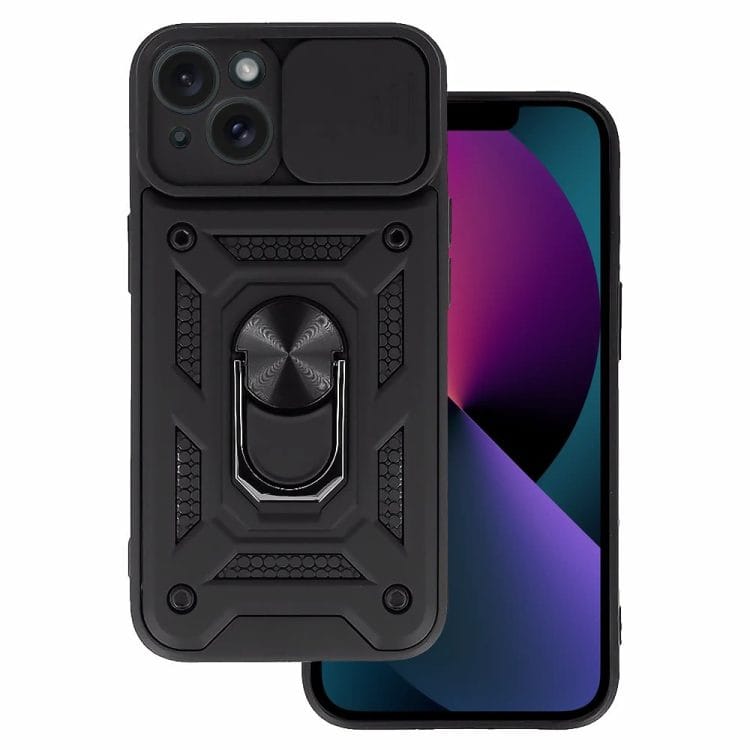 etui do iphone 13 pancerne z magnetycznym uchwytem, osłona kamery, czarny