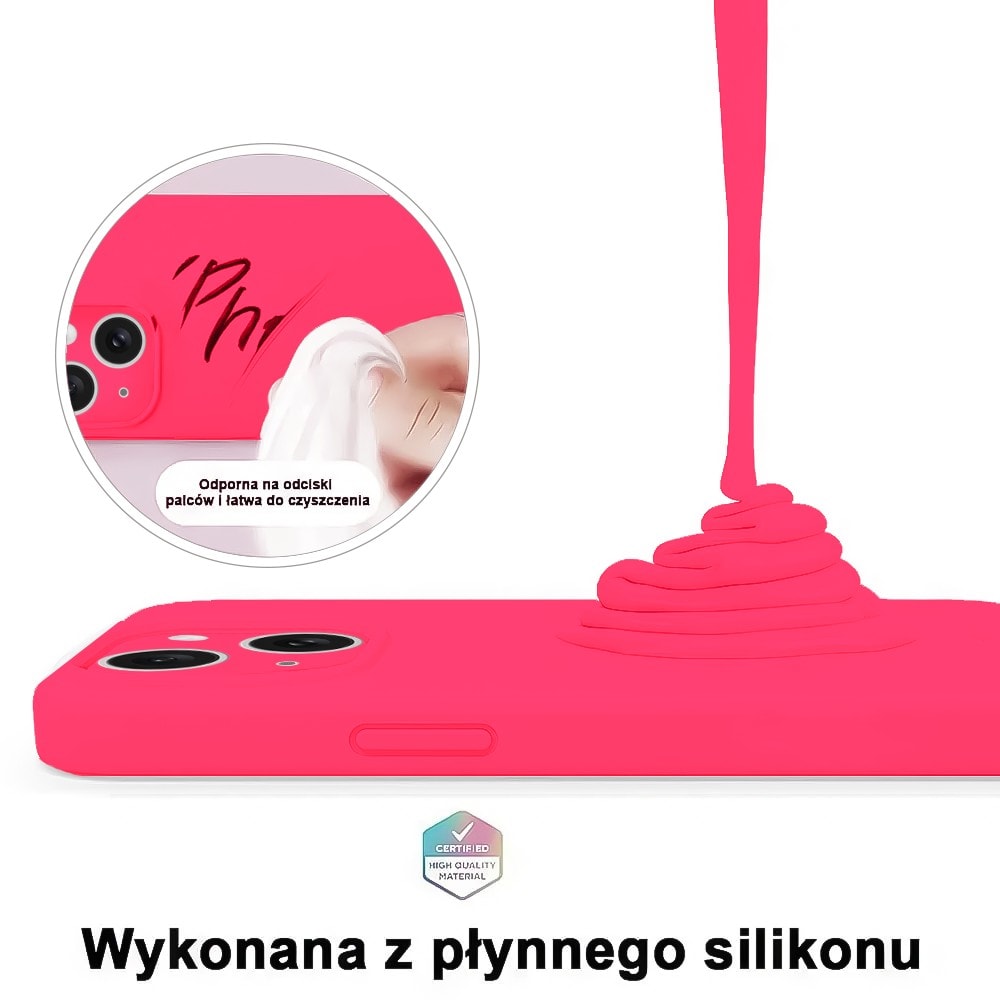 Etui do iPhone 13 silikonowe z mikrofibrą soft touch z osłoną na aparat, różowe (1)