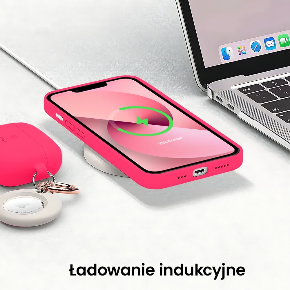 Etui do iPhone 13 silikonowe z mikrofibrą soft touch z osłoną na aparat, różowe (3)
