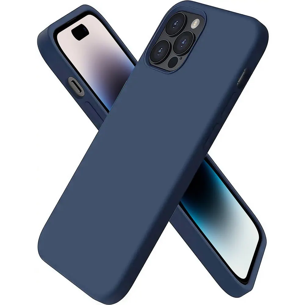 etui do iphone 14 pro silikonowe z mikrofibrą soft touch, granatowe