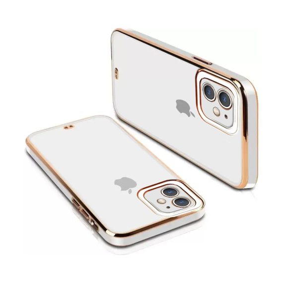 etui do iphone 11 fashion gold przeźroczysty tył, osłona na aparat, pozłacane elementy, biała ramka (kopia)