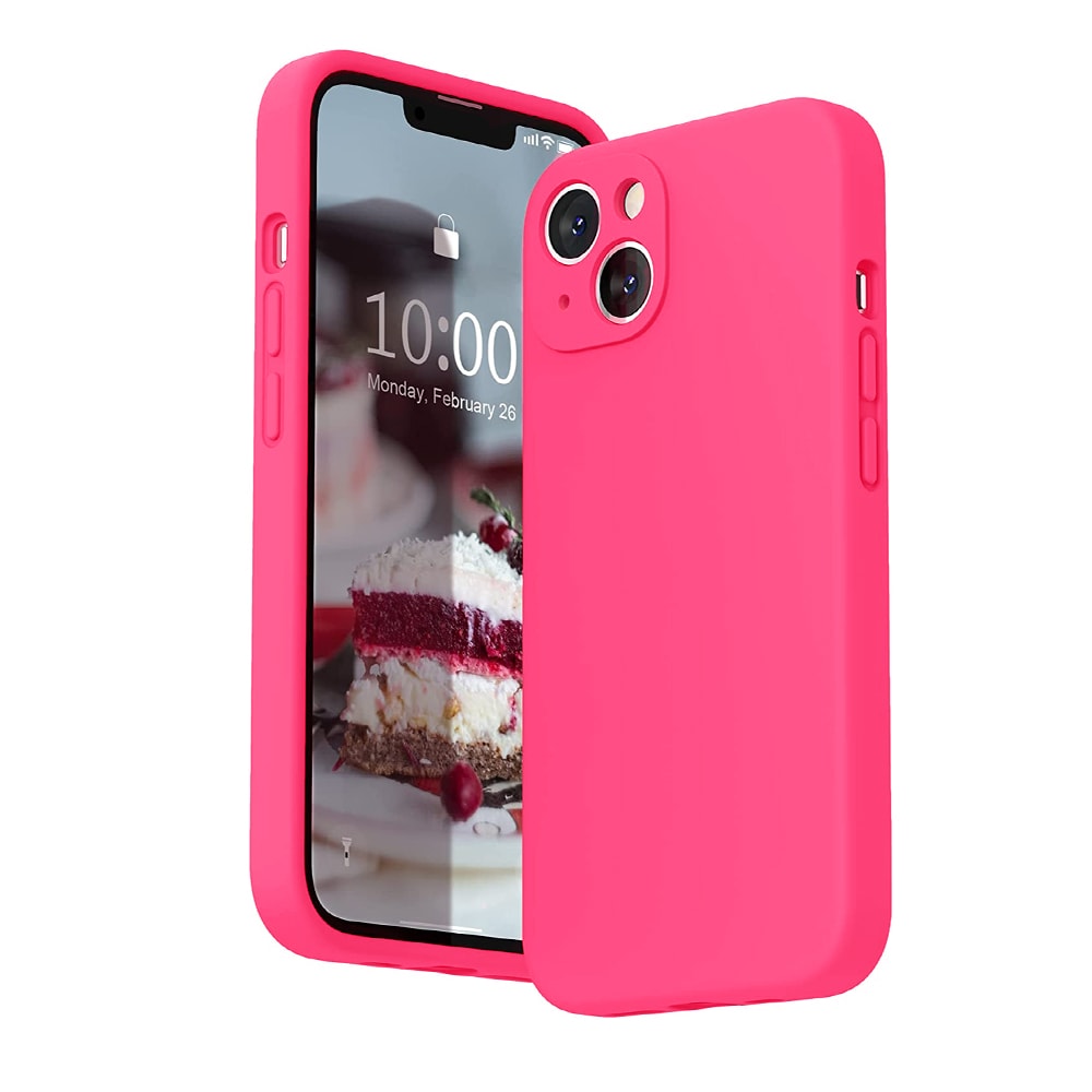 Etui do iPhone 13 silikonowe z mikrofibrą soft touch z osłoną na aparat, różowe
