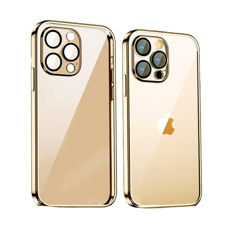 etui do iphone 13 pro max premium golden protect z osłoną kamery 9h żółte złoto