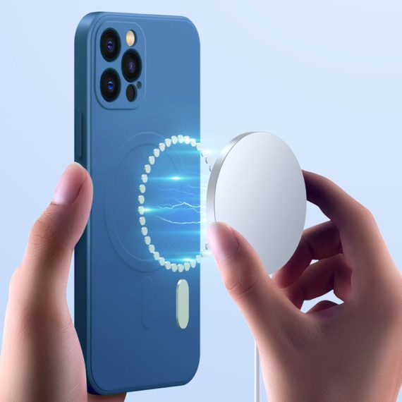 etui do iphone 13 pro silikonowe z mikrofibrą premium soft touch magsafe ochrona aparatu, granatowe