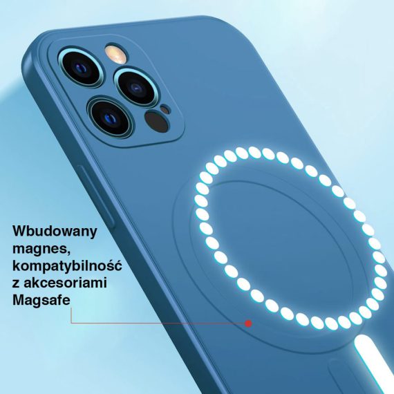 etui do iphone 13 pro silikonowe z mikrofibrą premium soft touch magsafe ochrona aparatu, granatowe