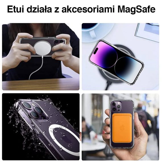etui do iphone 14 pro clear case przeźroczyste, szklany tył z magsafe