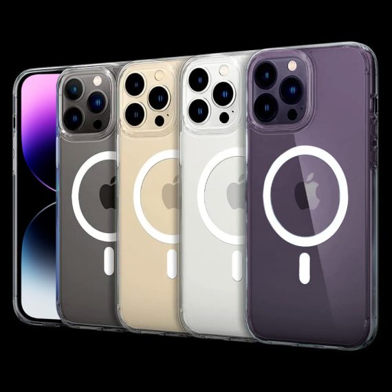 etui do iphone 14 pro clear case przeźroczyste, szklany tył z magsafe