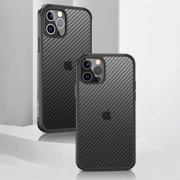 etui do iphone 13 pro max sulada luxury carbon protect bumper, półprzeźroczyste czarne
