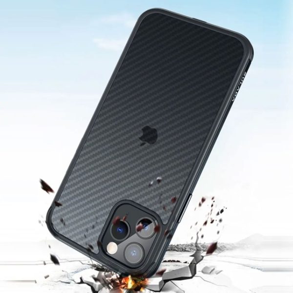 etui do iphone 13 pro max sulada luxury carbon protect bumper, półprzeźroczyste czarne