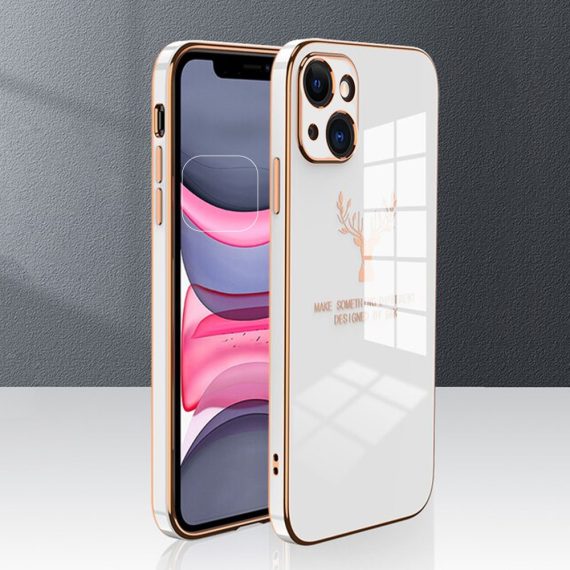 etui surphy do iphone 13 mini z nadrukiem, białe ze złotą ramką