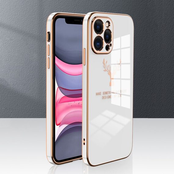 etui surphy do iphone 13 mini z nadrukiem, białe ze złotą ramką