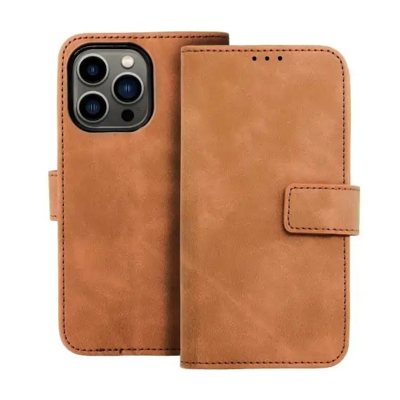 etui do iphone 13 eco skóra zamykane na klapkę, kabura, brązowy