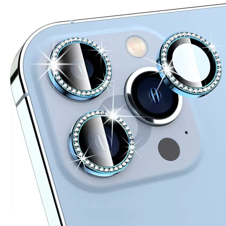 luksusowa diamentowa osłona obiektywów, szkło na aparat iphone 13 pro max górski błękit