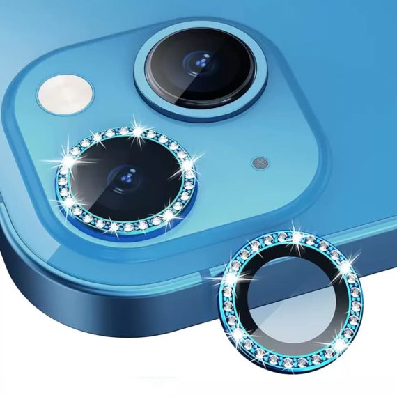 Luksusowa diamentowa osłona obiektywów, szkło na aparat iPhone 14 Plus, niebieskie